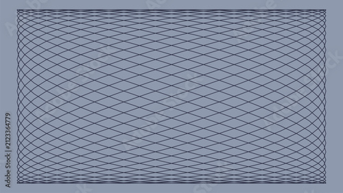 Subtle gray lissajous mesh pattern on muted slate blue background displaying mathematical harmony through intricate intersecting curves and wireframes