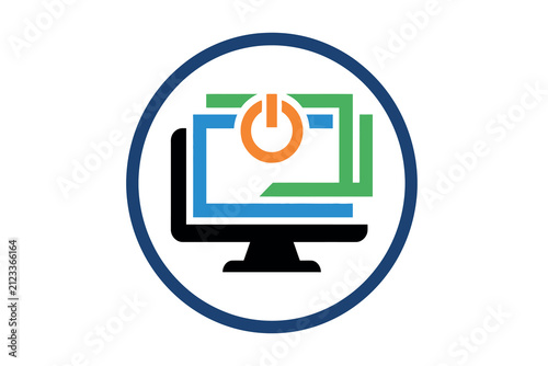 Fotografía Computer monitor with power button icon flat vector illustration on a white back