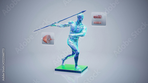 Conceptual 3D illustration of a Greek statue with visible muscle anatomy