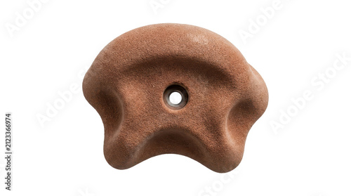 Artificial climbing hold with central mounting hole textured surface on transparent background rock bouldering grip handhold