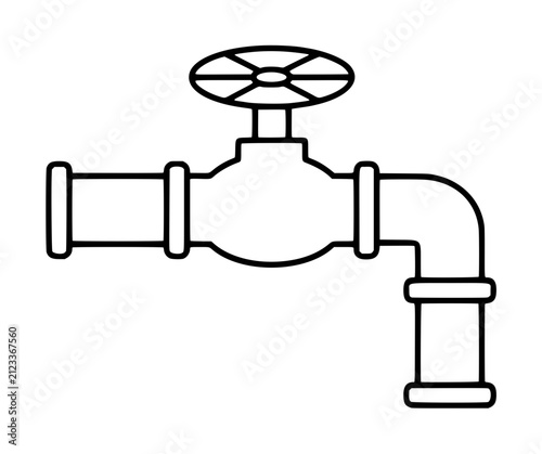 Foto Hand-drawn black outline water pipe valve icon featuring a circular handwheel on