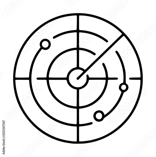 Canvastavla Hand-drawn vector icon of a classic radar dial with concentric circles crosshair