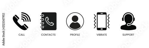 Fotografía A professional communication icon set featuring black glyph symbols for phone ca