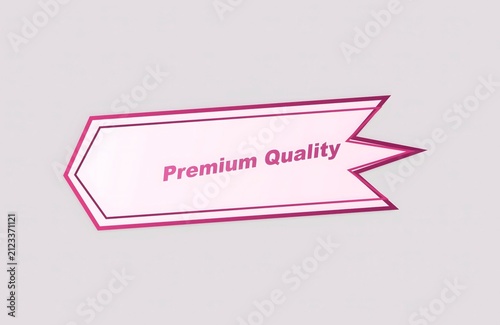Pink arrow ribbon banner graphic with the text premium quality for business branding labels and product promotion marketing signs
