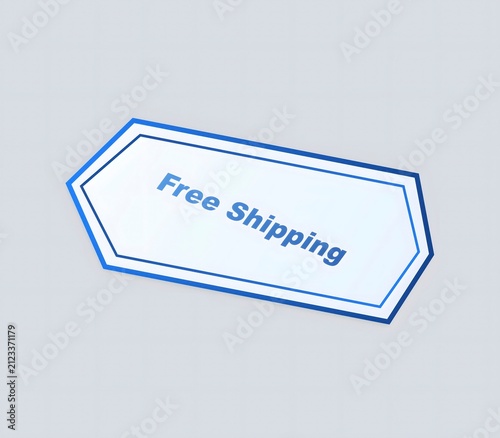Blue geometric label with free shipping text for online shopping promotions and retail sales marketing elements on a simple design