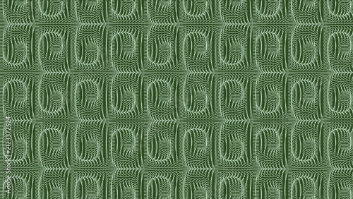 Abstract green geometric seamless pattern featuring intricate linear textures and symmetrical nature inspired shapes for modern textile design projects
