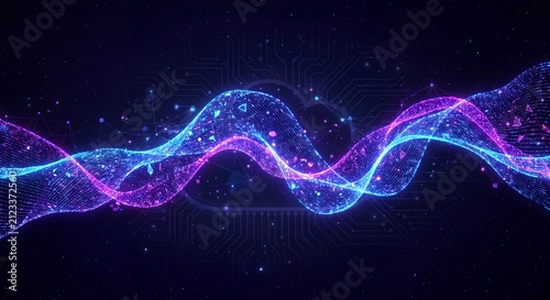 Glowing Digital Data Particle Wave Abstract Background