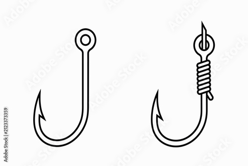 Quadro su tela Fishing hooks black line art illustration on a white background for angling conc