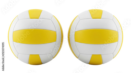 Two beach volleyballs with yellow panels digitally rendered on transparent background volleyball sports ball sphere goldenrod