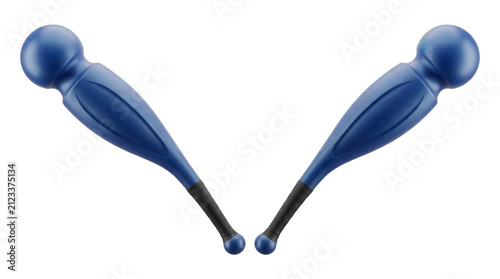 Two rhythmic gymnastics clubs with rounded ends and textured grips on transparent background sports equipment apparatus