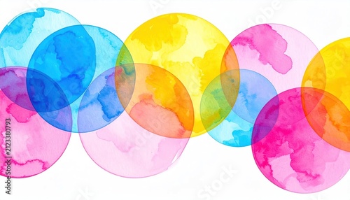 Vibrant colorful watercolor circles pattern design.
