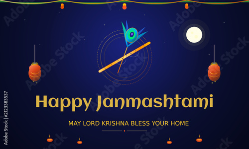 Happy Janmashtami Festival Greeting Design with Lord Krishna Celebration Theme