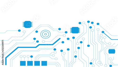 Abstract blue circuit board vector background, digital technology motherboard pattern with microchips, futuristic electronic network connection design
