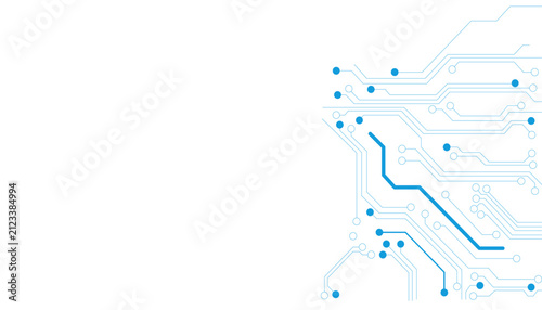 Futuristic digital circuit board background, blue electronic motherboard lines on white, abstract technology network vector for cyber security