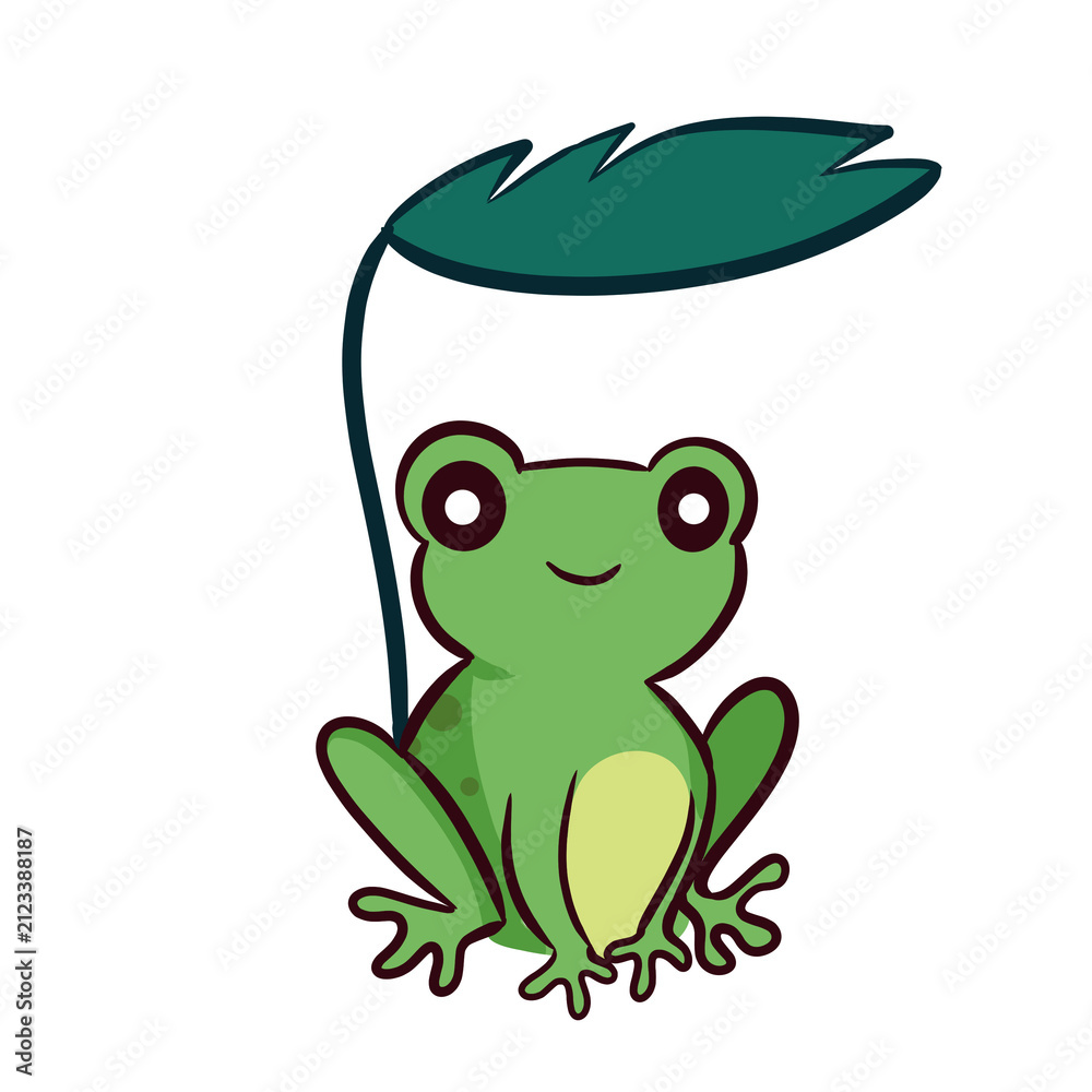 Fototapeta premium cute frog banana leaf ilustration