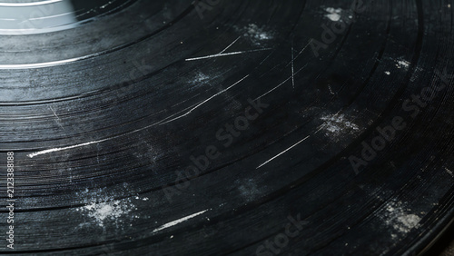 Closeup of scratched vinyl record