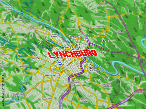 Foto Macro View of Lynchburg Virginia Map Showing Detailed Streets, Roads, and Geogra