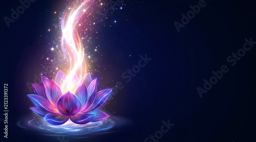 Glowing magical lotus flower with vibrant light rays for a festive diwali celebration and spiritual background design