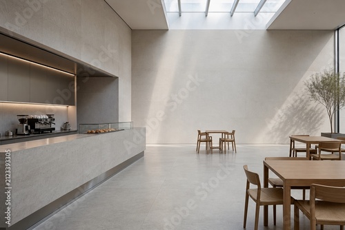 Limestone gallery cafe modern commercial interior with copy space