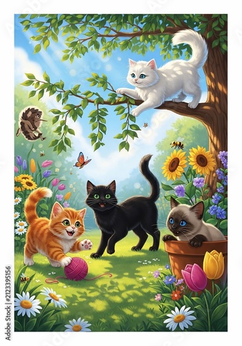 Whispers of Whimsy: Kittens in a Sun-Dappled Dreamscape