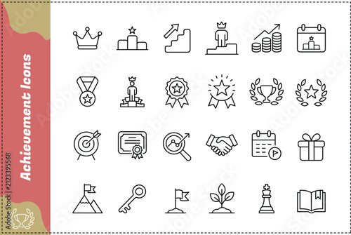 Canvas Print A collection of black outline success and achievement icons, perfect for business, growth, and victory concept