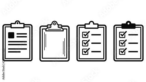 Set of clipboard and checklist icons with check marks clipboard checklist document business management organizer planning