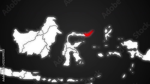 North Sulawesi Province Highlighted in Red on Indonesia Map Dark Background Animation