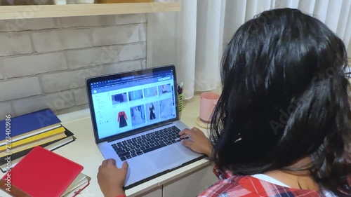 Woman Sits Shopping Shirt Red