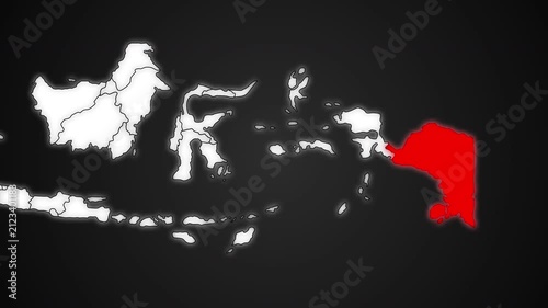 Papua Province Highlighted in Red on Indonesia Map Dark Background Animation