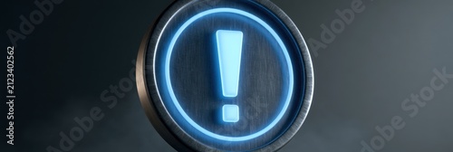 3D Glowing Blue Exclamation Mark Warning Icon