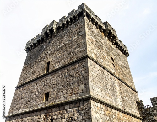 Castle Corner Tower with Crenellations Isolated on White. Three-Quarter View for Defense, Strength, and Architecture Concepts.