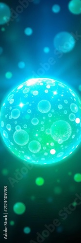 Circle of glowing orbs in shades of blue and green, || blue, trendy