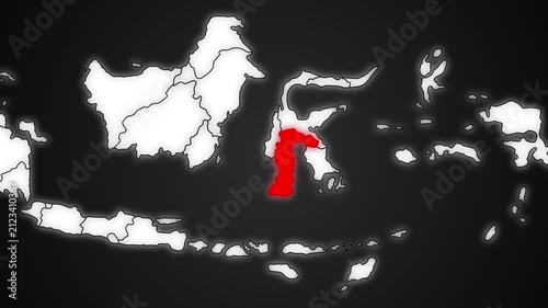 South Sulawesi Province Highlighted in Red on Indonesia Map Dark Background Animation