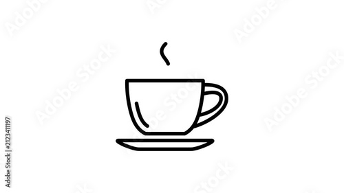 Animated coffee cup beverage icon. Smoke or steam is rising from the cup animation. Hot drink motion graphics video with alpha channel