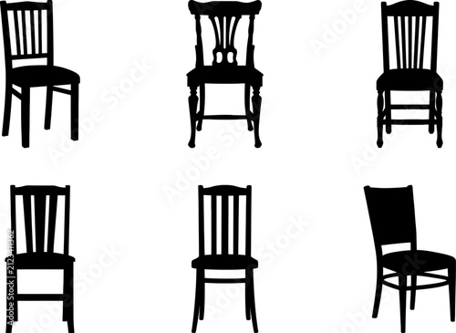 Set of Six Black Chair Silhouettes