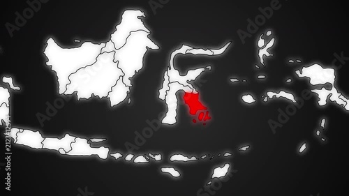 Southwest Sulawesi Province Highlighted in Red on Indonesia Map Dark Background Animation
