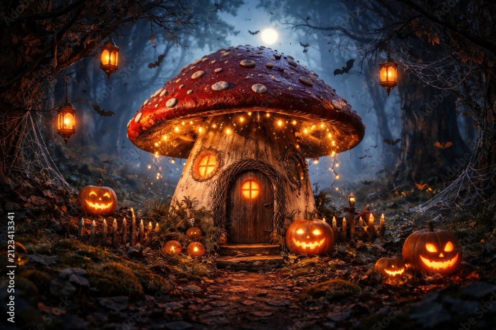 Naklejka premium Enchanted mushroom house illustration