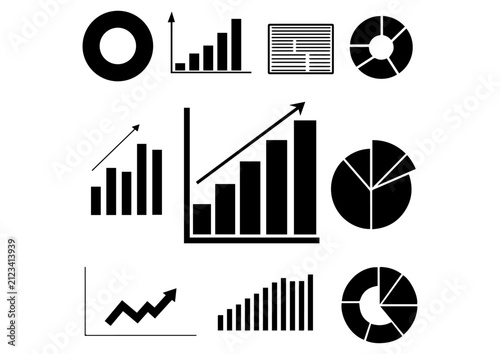 Silhouette, vector money, Income, finance, graph icon set with simple shapes