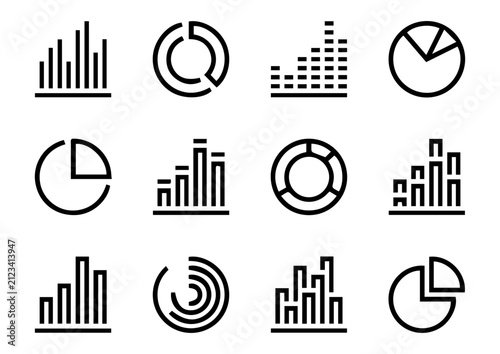 Statistics, Graph and Chart line vector icons