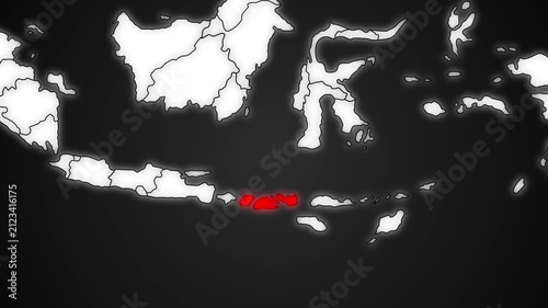 West Nusa Tenggara Province Highlighted in Red on Indonesia Map Dark Background Animation