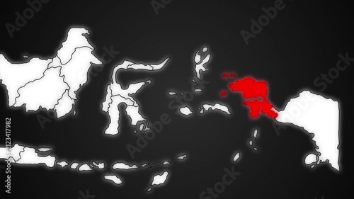 West Papua Province Highlighted in Red on Indonesia Map Dark Background Animation