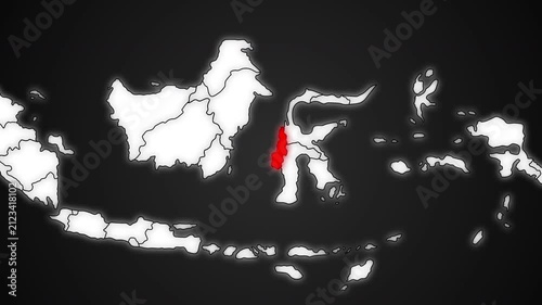 West Sulawesi Province Highlighted in Red on Indonesia Map Dark Background Animation