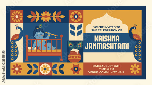 Krishna Janmashtami Invitation Template - Vector Illustration