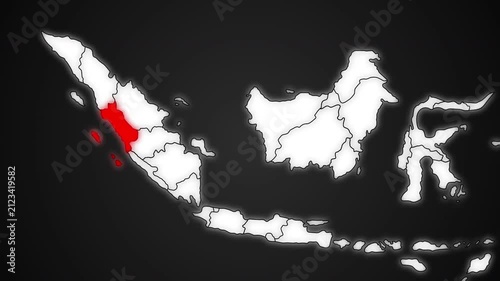 West Sumatra Province Highlighted in Red on Indonesia Map Dark Background Animation