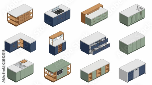 Foto Collection of isometric kitchen island and cabinet designs with modern aesthetic