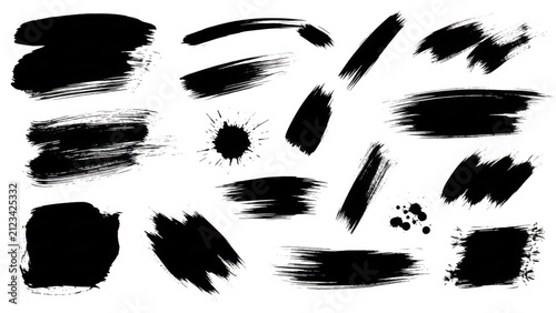 Black ink brush strokes and paint smears set