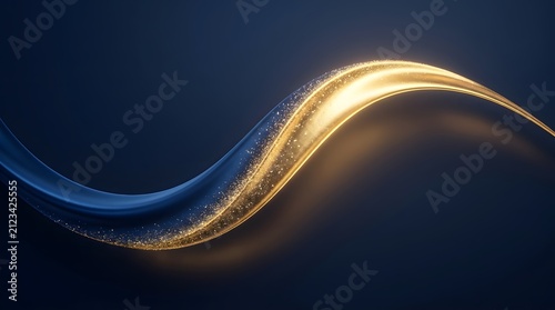 Abstract golden and blue wave on dark background with glowing effect