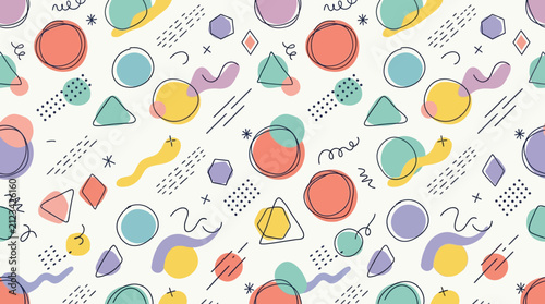 Playful Abstract Geometric Pattern with Retro Vibes and Pastel Colors