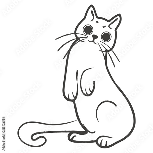Vector linear illustration of cat standing on hind legs. Minimalist black line art sketch of curious domestic pet isolated on white background for sticker sheets apparel prints coloring pages and pet 