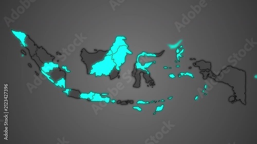 Animated outline map of Indonesia with provincial borders, isolated, ideal for geography, education, business, news, travel, and infographic projects.